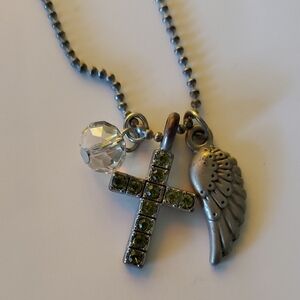 GRASSLANDS ROAD Silver and Green Charm Necklace